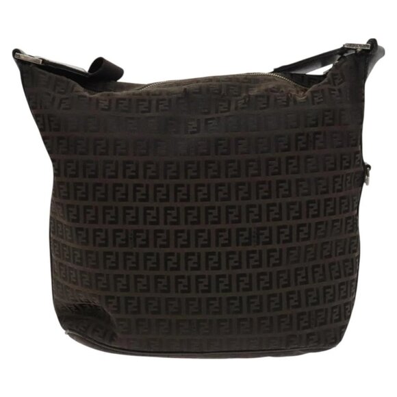 FENDI Zucchino Canvas Shoulder Bag Black Brown Auth bs27098 - Picture 2 of 16